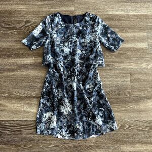 EUC Marc New York Andrew Marc Blue Floral Sheer Sheath Dress Size 4 Elegant Chic